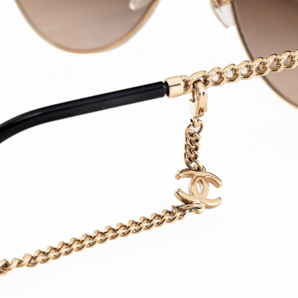 Chanel Pantos Gold-Tone & Black Metal-Chain Sunglasses - Picture 6 of 10